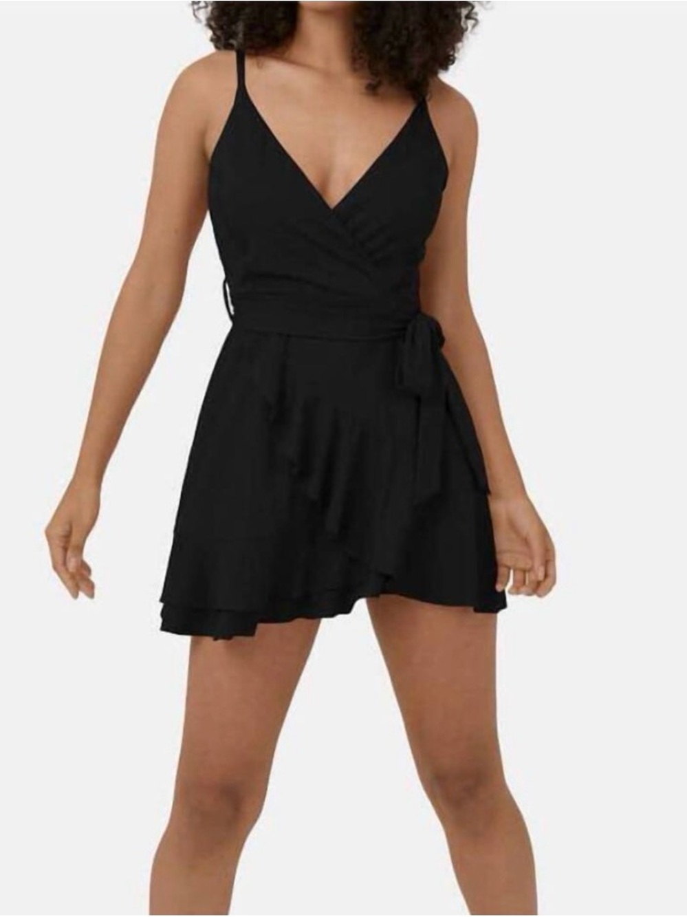 HALARA Black Sleeveless Wrap Mini Dress with Side Tie
